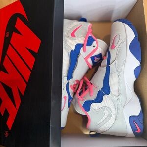Nike Kids' White and Blue Sneakers with Pink Accents